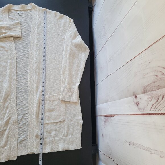 J Crew Textured Knit Open Front Long Cardigan Sweater, Cream Color, Pockets, EUC - Picture 10 of 10